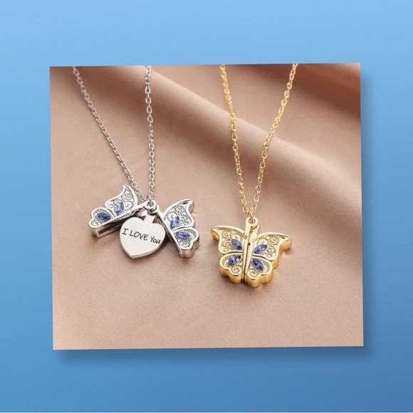 New Beautiful Butterfly 🦋 Necklace with "I Love You" Hidden Message - Silver - Picture 2 of 10